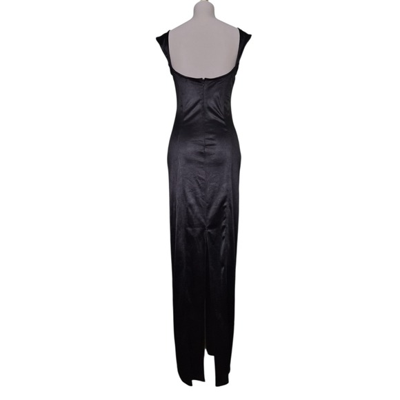 Lucy in the Sky Black Satin Bodycon Maxi Dress Square Neck Cap Sleeve  Evening